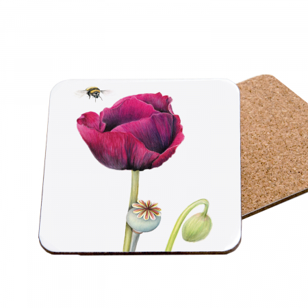 poppy and bee coaster front and back